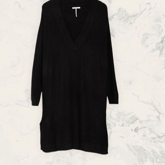 Stitch drop V-Neck Sweater Dress - Size S - Black - Picture 3 of 7